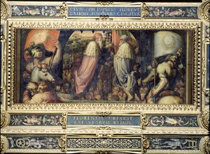 サローネデイチンクエチェントの天井から見たフィレンツェとフィエゾレの組合、1565年（パネル） 作： Giorgio Vasari